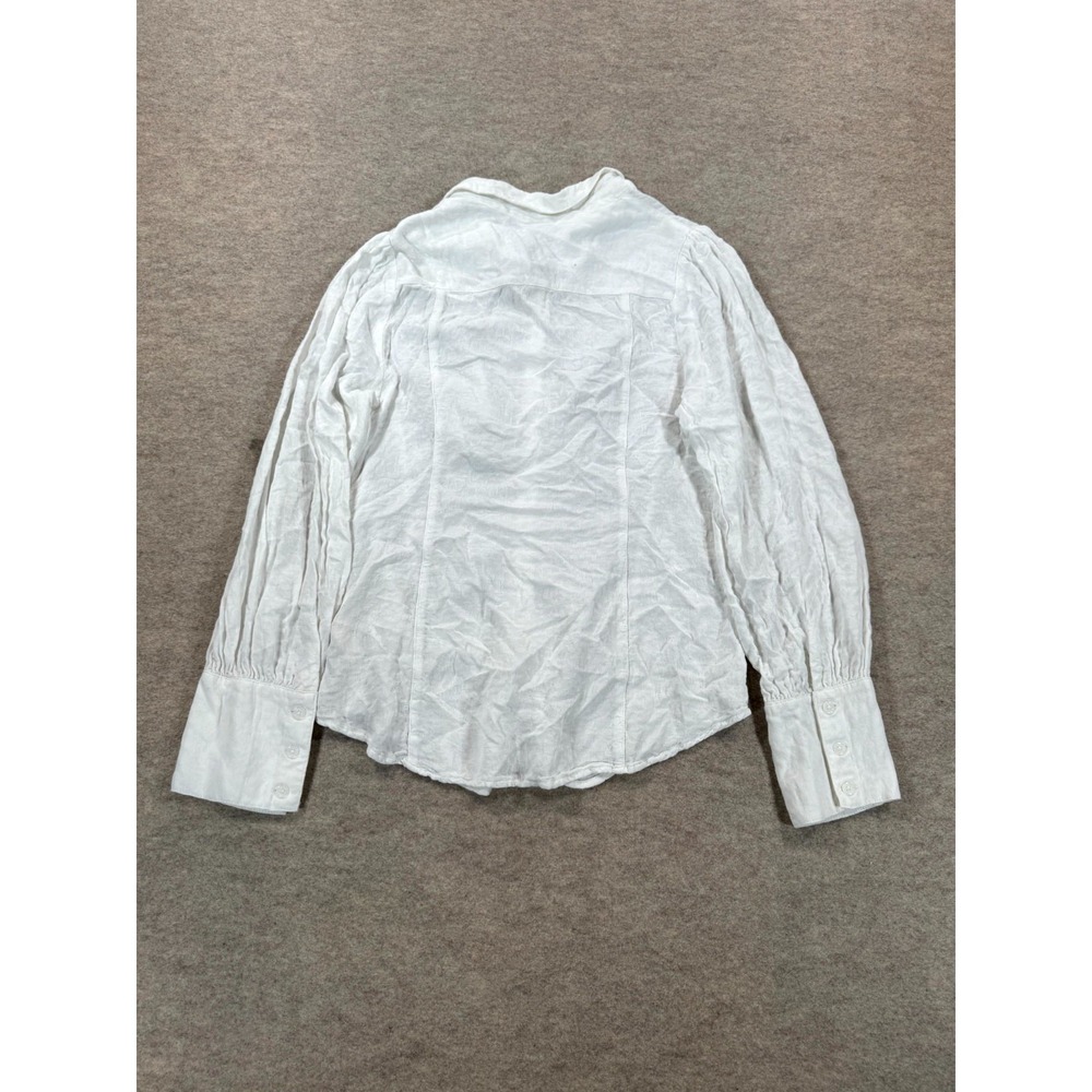 Free People White Textured Ruched Front Button Up Shirt Womens Medium OB1447794 - Picture 8 of 14